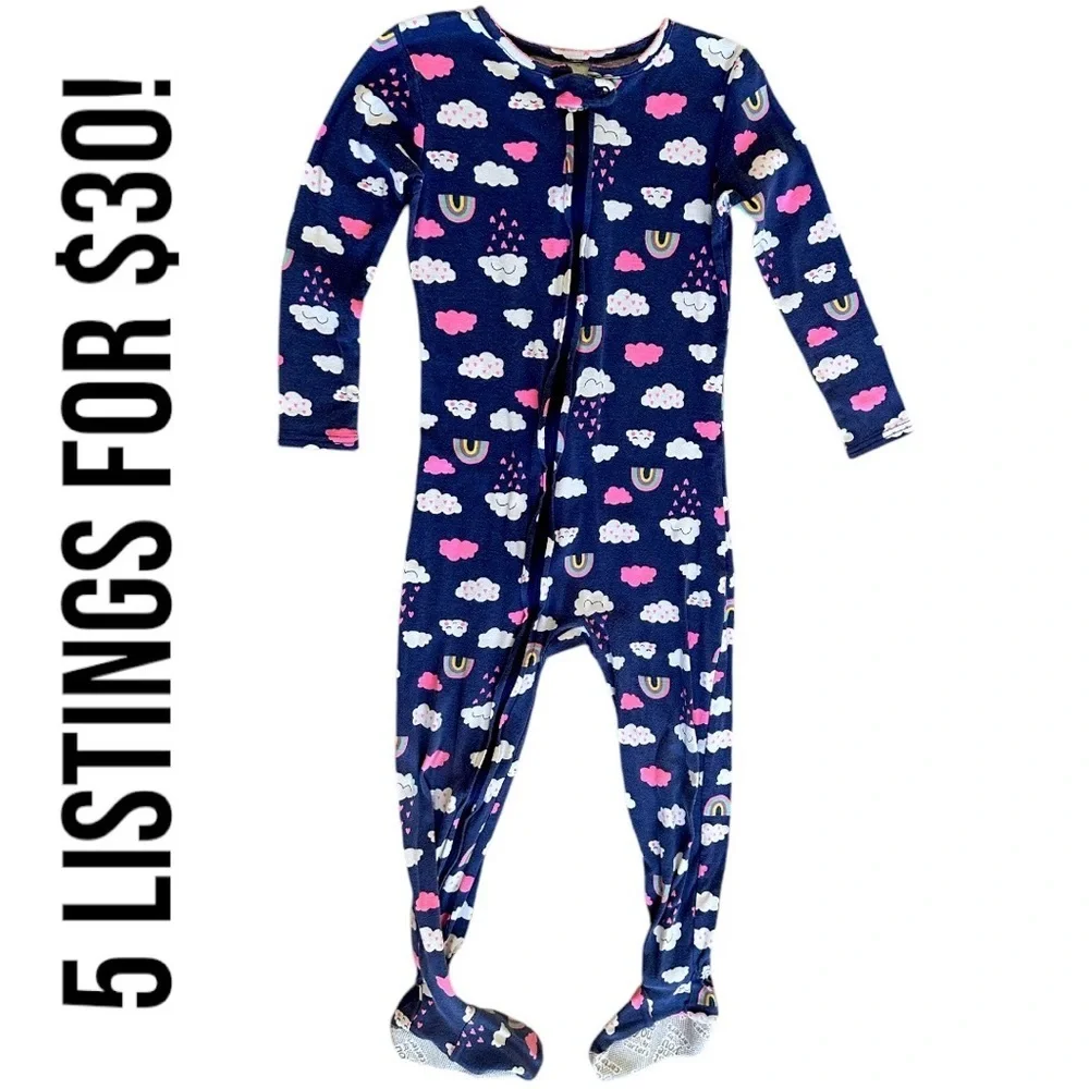 Carter’s 5T Girl Zip Footed Sleeper Pajamas Rainbow Clouds